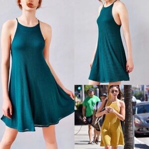 Silence + Noise Ribbed Spaghetti Strap everyday Swing dress green small